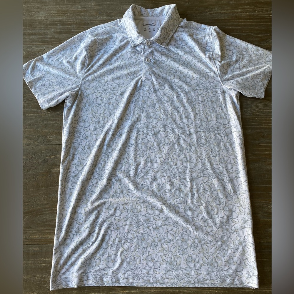 Men’s Abercrombie & Fitch White Floral Pattern Polo Shirt Size Medium Tall